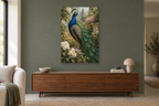 Peacock Garden in a living room — interior mockup with the complete original artwork