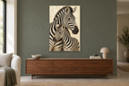 Zebra Rhythm in a living room — interior mockup with the complete original artwork