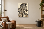 Zebra Rhythm in a reading corner — interior mockup with the complete original artwork