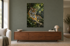 Tiger Stillness in a living room — interior mockup with the complete original artwork