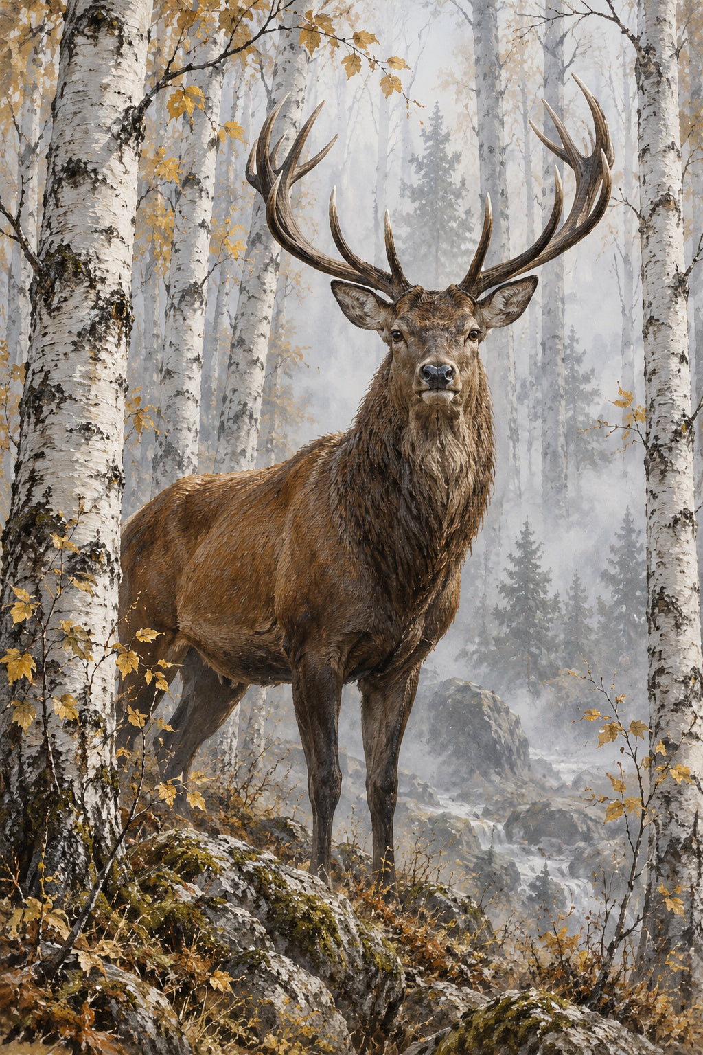 Deer in Birch — original canvas artwork