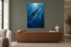 Whale Song in a living room — interior mockup with the complete original artwork