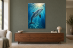 Dolphin Light in a living room — interior mockup with the complete original artwork