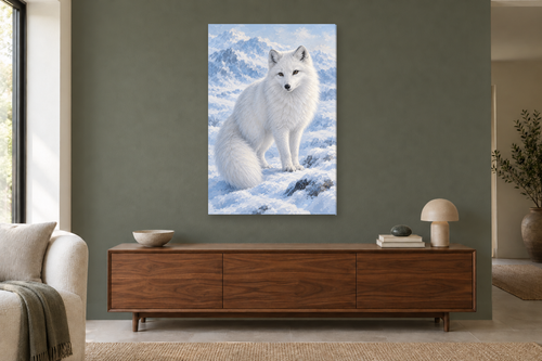 Arctic Fox in a living room — interior mockup with the complete original artwork