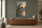 Kingfisher Moment in a living room — interior mockup with the complete original artwork