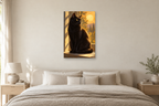 Black Cat Sun in a bedroom — interior mockup with the complete original artwork