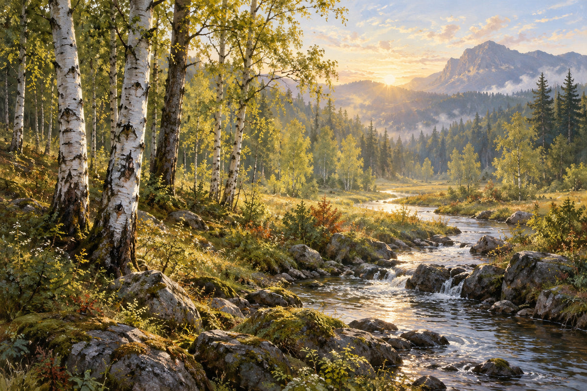 Birch Morning — original horizontal canvas artwork