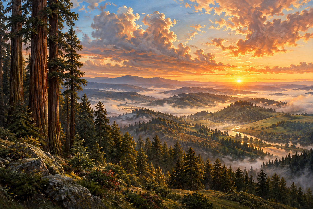 Redwood Dawn — original horizontal canvas artwork