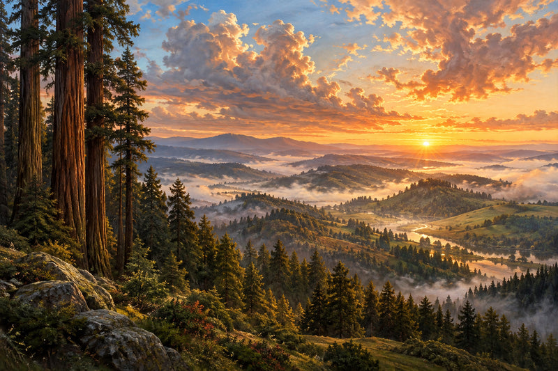 Redwood Dawn — original horizontal canvas artwork