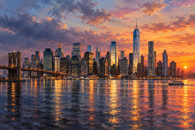 Manhattan Afterglow — original horizontal canvas artwork