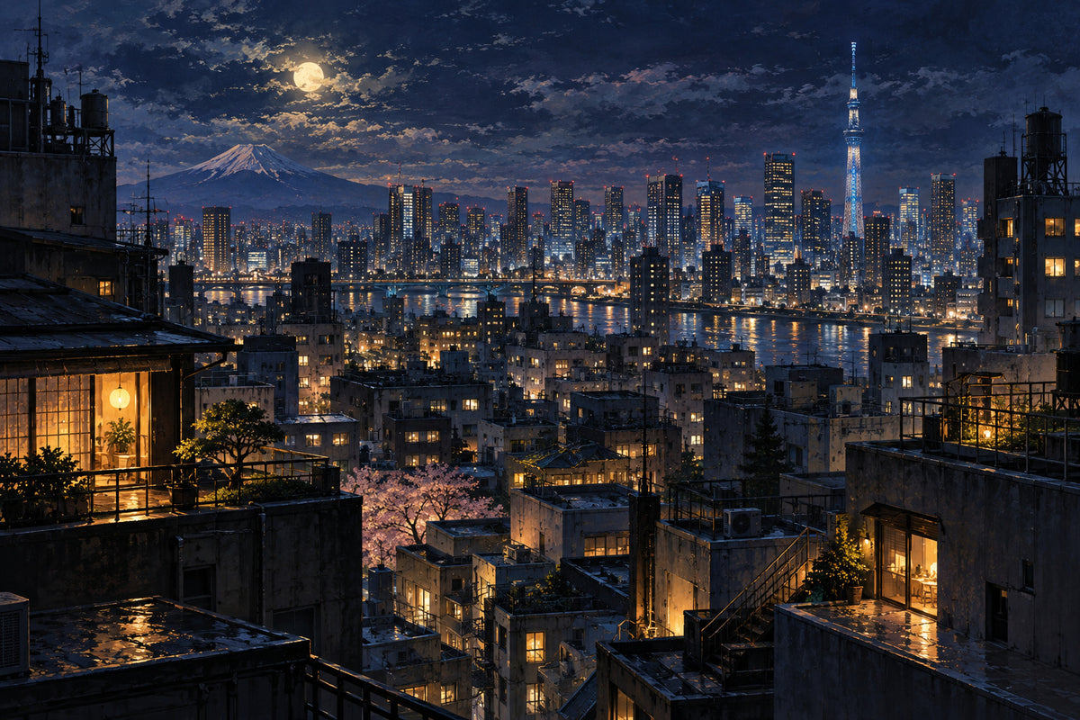 Tokyo Midnight — original horizontal canvas artwork