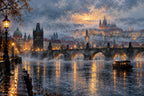 Prague River Mist — original horizontal canvas artwork