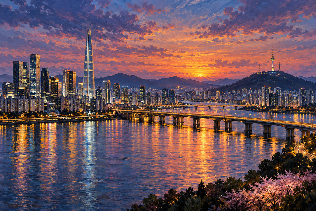 Seoul Evening — original horizontal canvas artwork