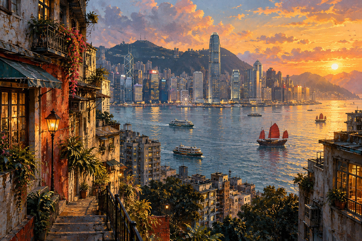 Hong Kong Harbour — original horizontal canvas artwork