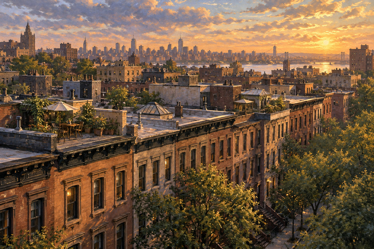 New York Brownstones — original horizontal canvas artwork