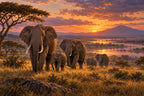 Elephants At Dusk — original horizontal canvas artwork
