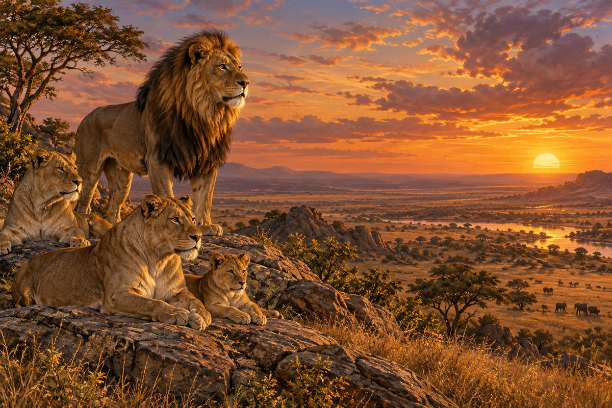 Lions Of The Plain — original horizontal canvas artwork