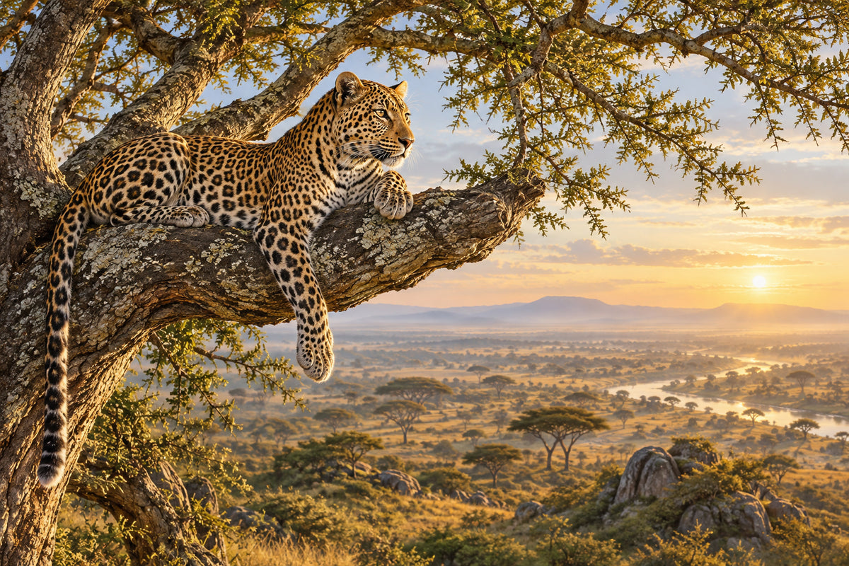 Leopard In Acacia — original horizontal canvas artwork