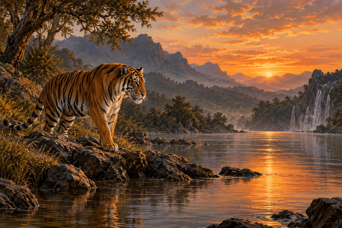 Tiger By The Water — original horizontal canvas artwork