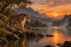 Tiger By The Water — original horizontal canvas artwork