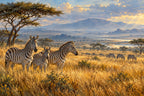 Zebras In Golden Grass — original horizontal canvas artwork