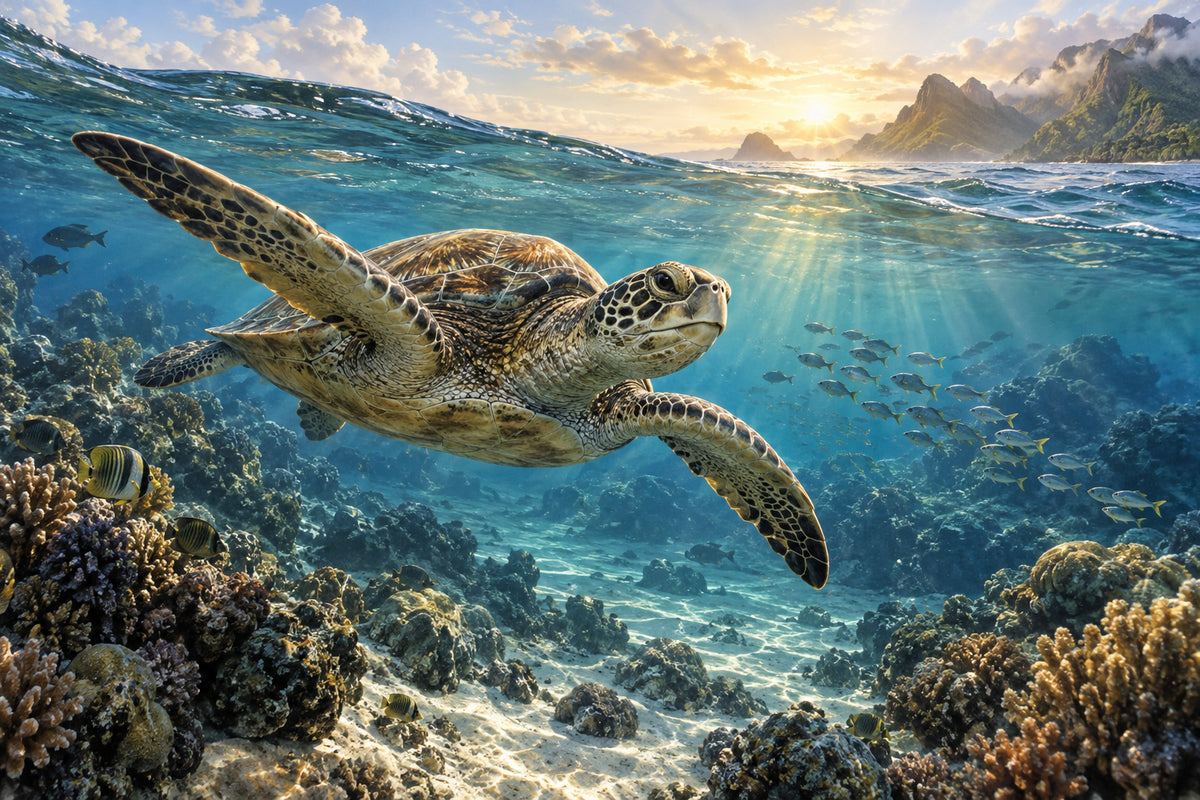Sea Turtle Passage — original horizontal canvas artwork