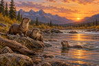 Otters At The River — original horizontal canvas artwork