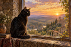 Black Cat Window — original horizontal canvas artwork