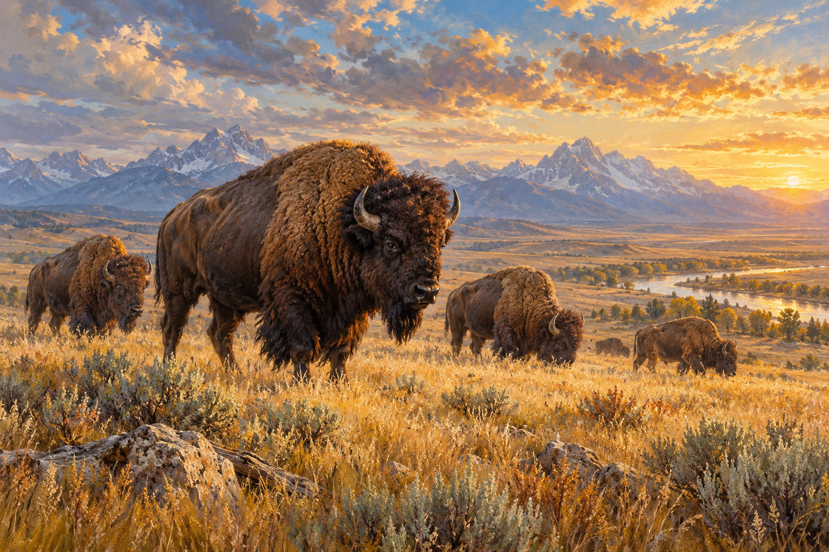 Bison On The Prairie — original horizontal canvas artwork