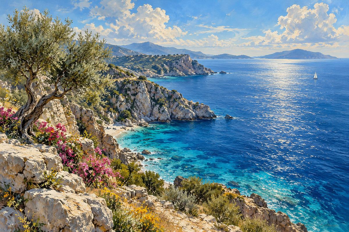Aegean Blue — original horizontal canvas artwork