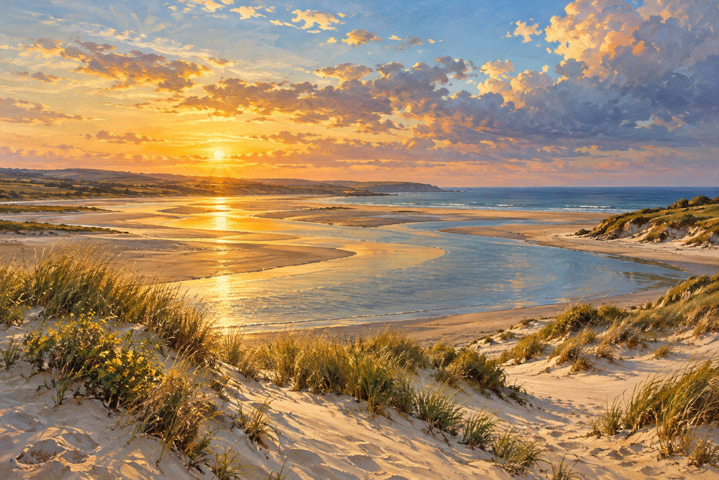 Golden Estuary — original horizontal canvas artwork