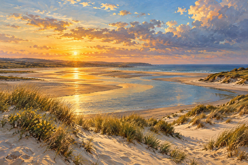 Golden Estuary — original horizontal canvas artwork