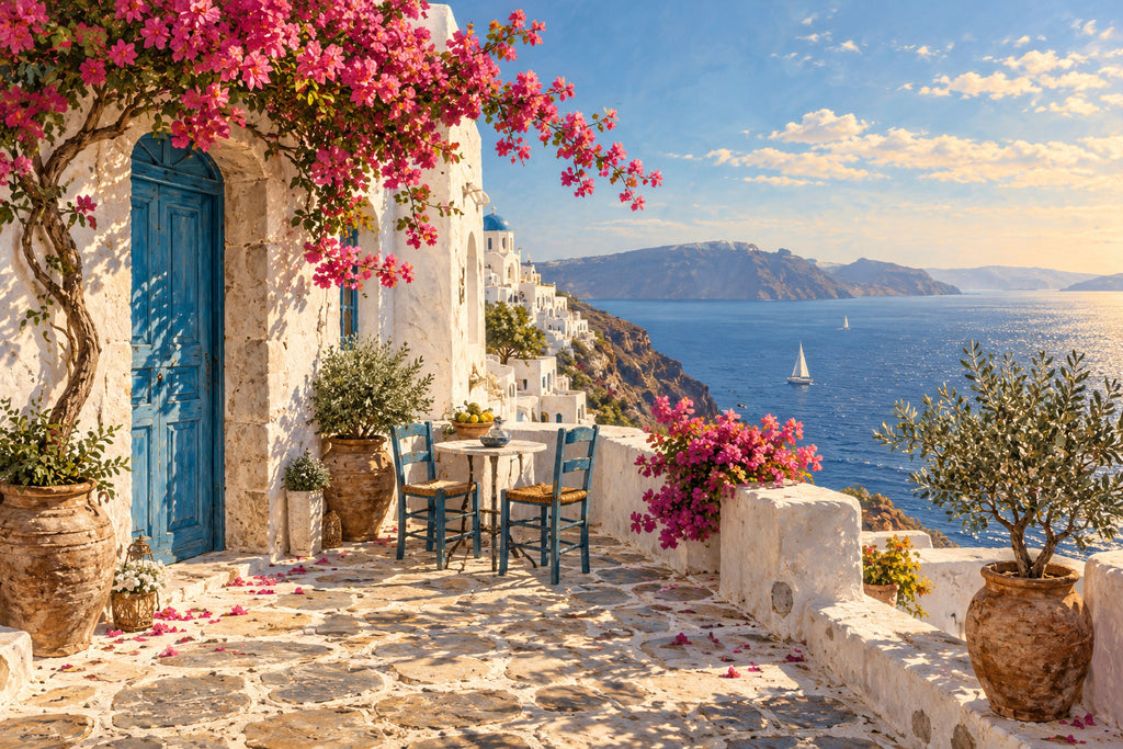 Greek Courtyard — original horizontal canvas artwork