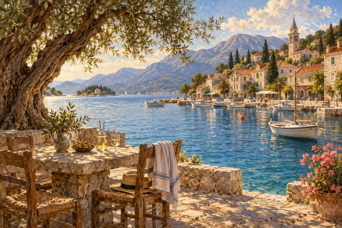 Dalmatian Harbour — original horizontal canvas artwork