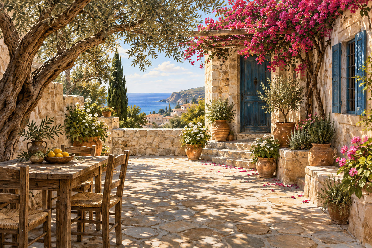 Cyprus Courtyard — original horizontal canvas artwork