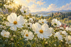 White Cosmos Field — original horizontal canvas artwork