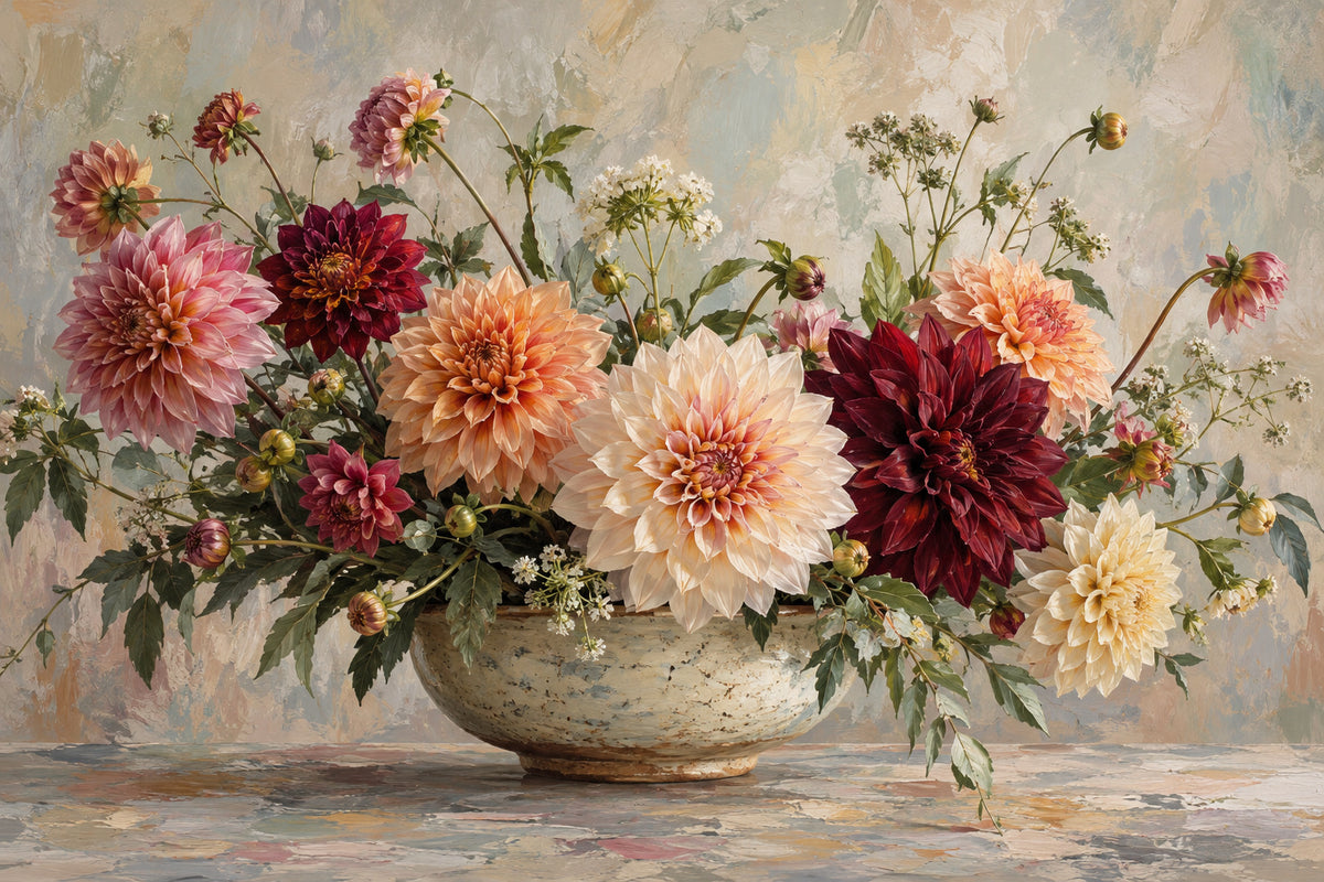 Dahlia Colour Story — original horizontal canvas artwork