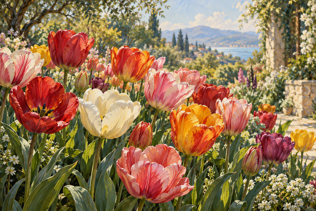 Tulip Gathering — original horizontal canvas artwork