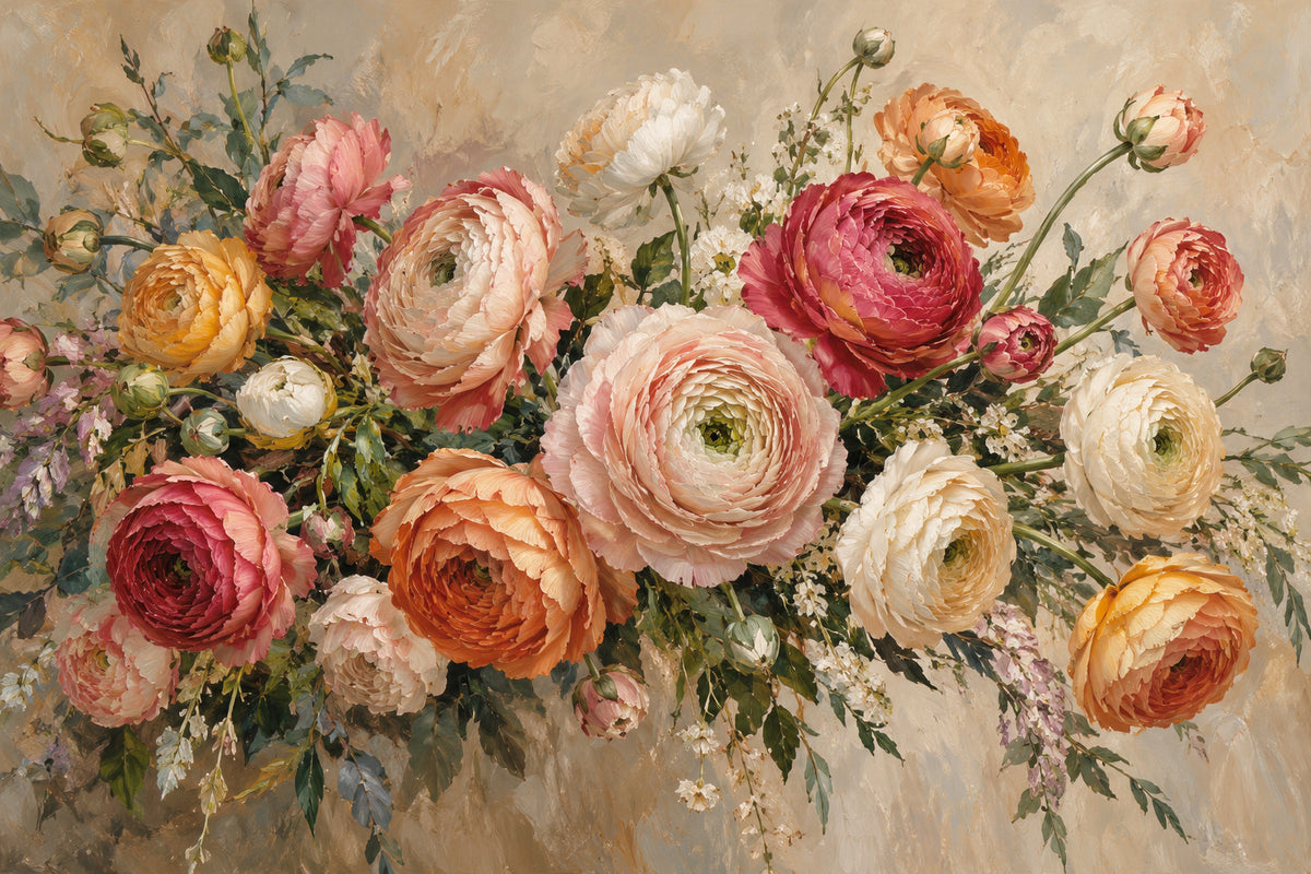Ranunculus Bouquet — original horizontal canvas artwork