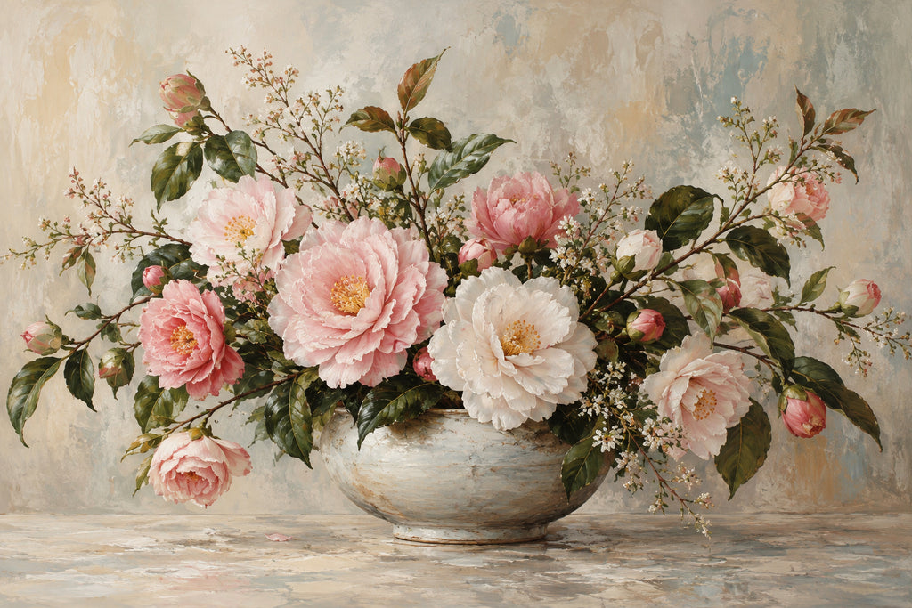 Camellia Blush — original horizontal canvas artwork
