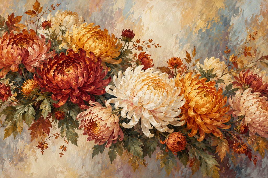 Autumn Chrysanthemums — original horizontal canvas artwork